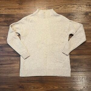 Uniqlo Tan Wool Blend Sweater Mock Neck Knit XS Minimalist Neutral Pullover‎